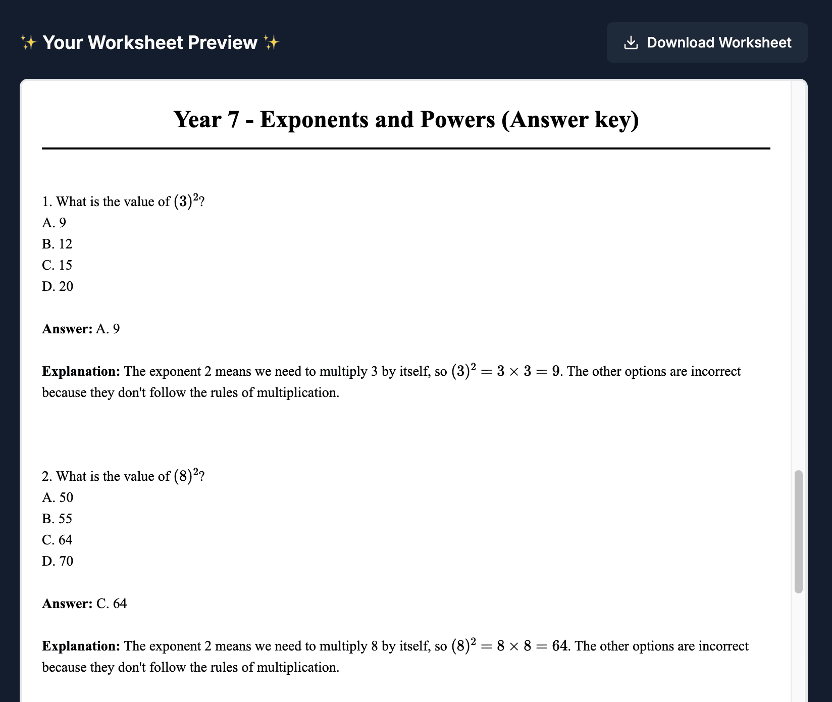 Answer Key Example